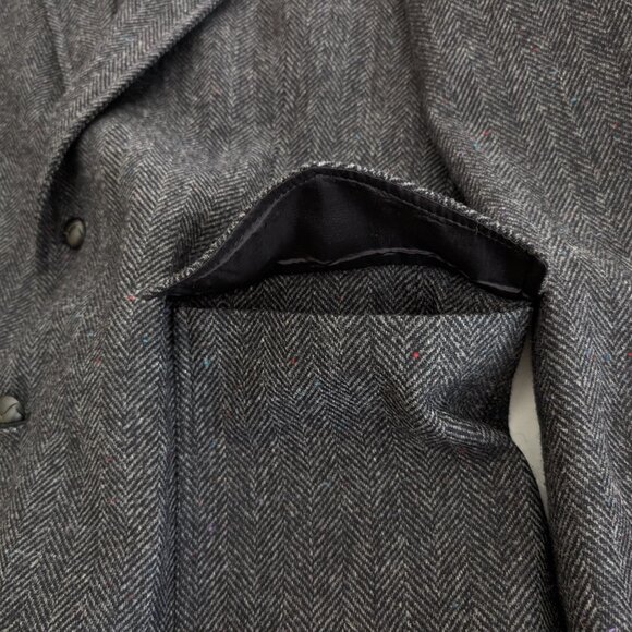 PENDLETON Blazer Mens 46L Gray Black Wool Herringbone Elbow Patch Western Jacket - Picture 9 of 14